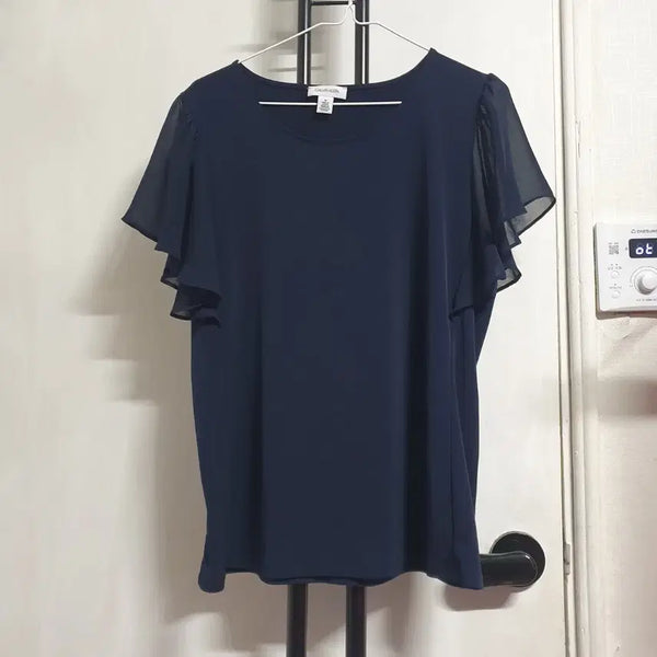 [BUNJANG] Calvin Klein Navy Short Sleeve Blouse / 캘빈클라인 반팔 블라우스 여성66 네이비