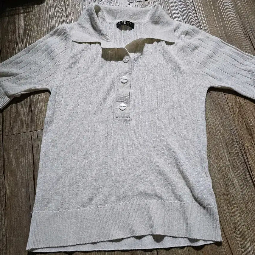 [BUNJANG] Ivory Collar Short Sleeve Knit Top / 아이보리 카라 반팔 니트 팝니다
