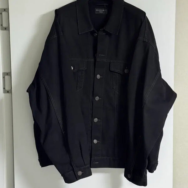 [BUNJANG] Balenciaga Perforated Back Logo Denim Jacket Black / <2> 발렌시아가 개퍼 백로고 데님 자켓 블랙