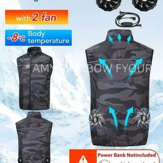 [BUNJANG] 2-Fan Cooling Vest Camouflage / 휴대용 냉풍 조끼 2팬 쿨링 자켓 카모플라쥬