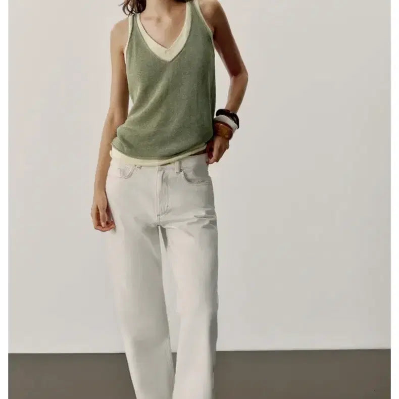 [BUNJANG] Zara Combi Knit Top Khaki / 자라 콤비 니트 탑 카키