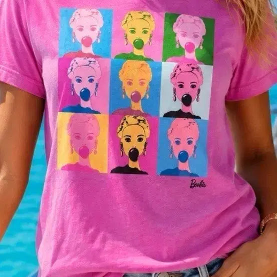 [BUNJANG] Barbie Pop Art Printing Short Sleeve T-Shirt Pink / 바비 팝아트 프린팅 반팔 티셔츠 핑크 수입