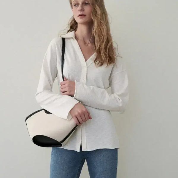 [BUNJANG] Loeil V-Neck Collar Slim Shirt / [미착용,택있는새상품] 로에일 loeil 브이넥 카라 슬림 셔츠