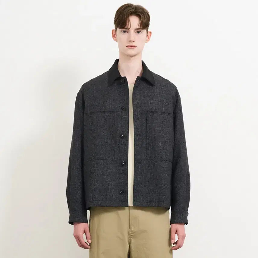 [BUNJANG] Time Homme 24FW Carra Block Jumper Charcoal Size 100 / 24fw 타임옴므 카라블록 점퍼 [100]