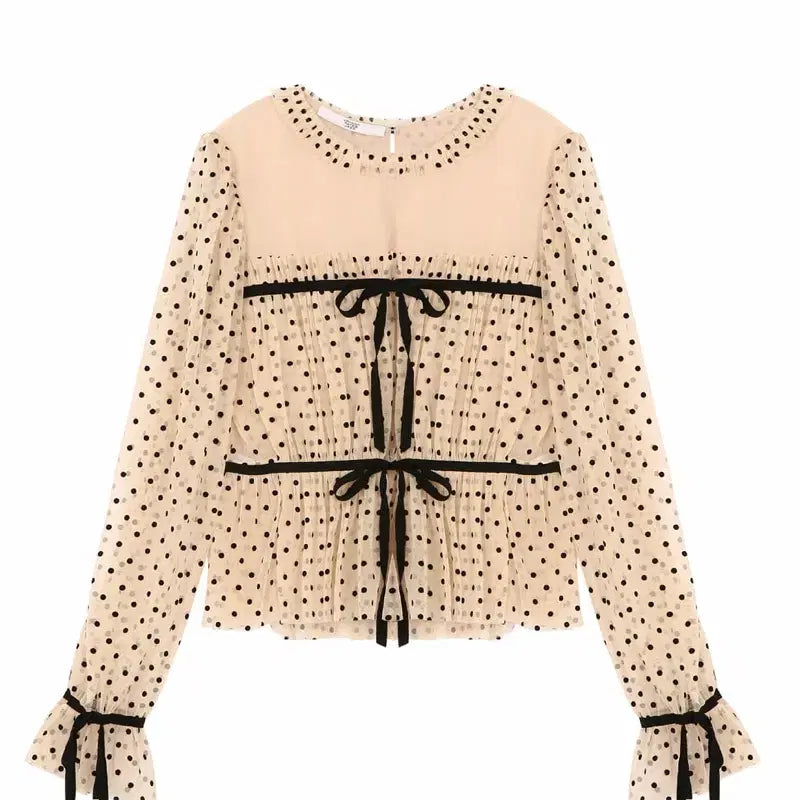 [BUNJANG] Johnny Hates Jazz DOT Tulle Blouse - Beige / [택있음] 쟈니헤잇재즈 DOT TULLE BLOUSE - BEIGE