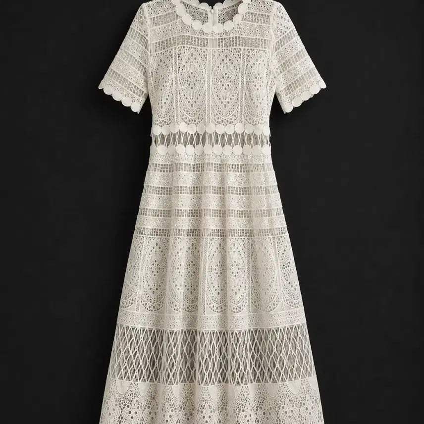 [BUNJANG] Maje Eyelet Punching Lace Long Dress White / 마쥬 아일렛 펀칭 레이스 롱원피스 화이트