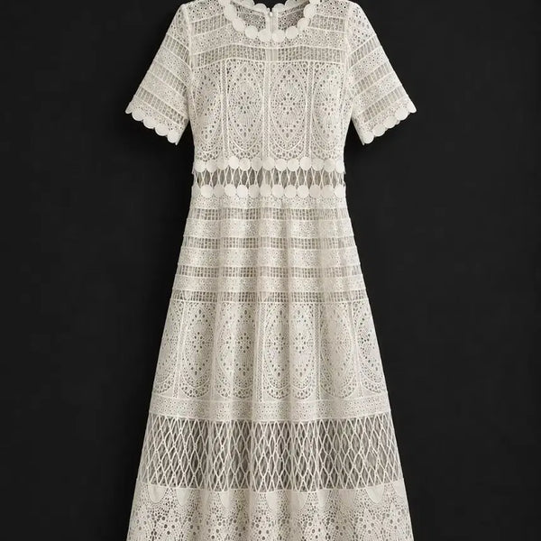 [BUNJANG] Maje Eyelet Punching Lace Long Dress White / 마쥬 아일렛 펀칭 레이스 롱원피스 화이트
