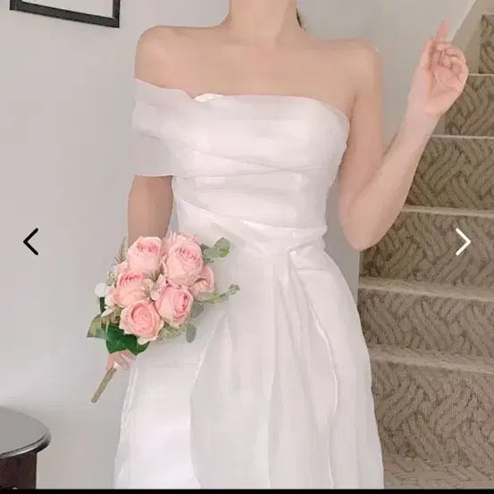 [BUNJANG] Svedblanc Off-Shoulder Satin Wedding Dress (Size M) / 스웨드블랑 - 셀프웨딩 웨딩드레스 오프숄더 새틴 M사이즈