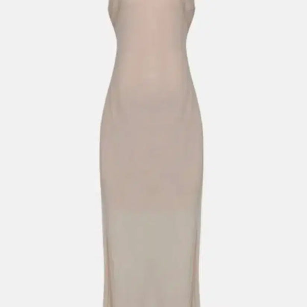 [BUNJANG] Sheer Silhouette Sleeveless Long Dress Beige / 시어 실루엣 슬리브리스 롱 드레스 베이지