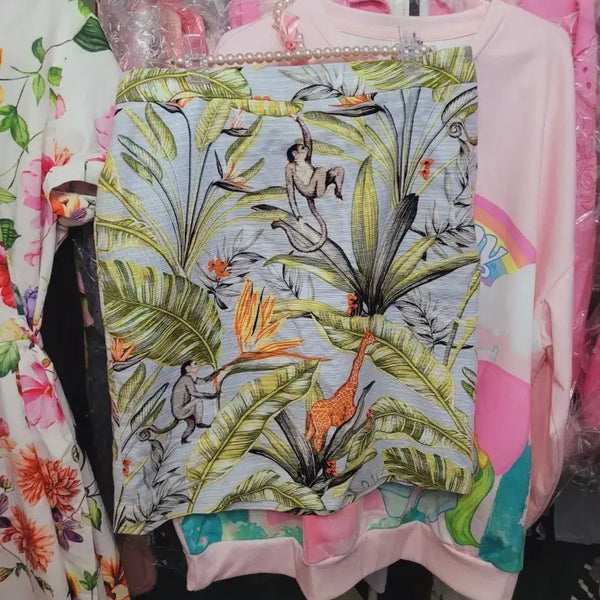 [BUNJANG] Monkey Giraffe Pattern Midi Skirt / 원숭이 기린 패턴 스커트수입