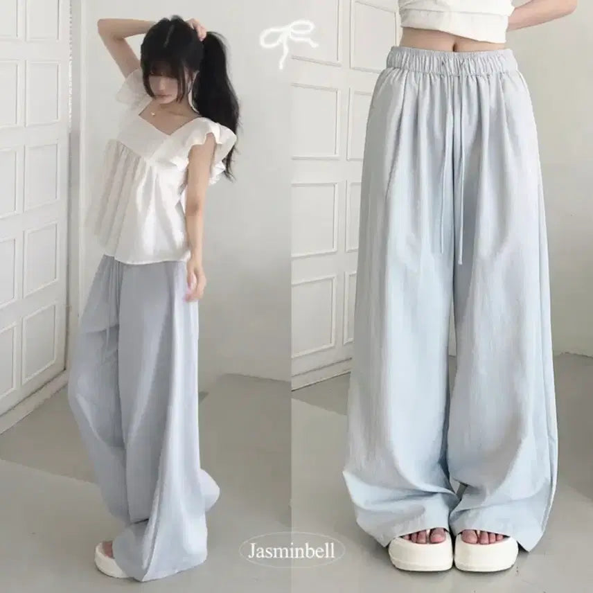 [BUNJANG] Avely Jasmine Bell Pintuck Cooling Wide Pants White / 새상품)에이블리 자스민벨 핀턱 쿨링 와이드 팬츠 화이트