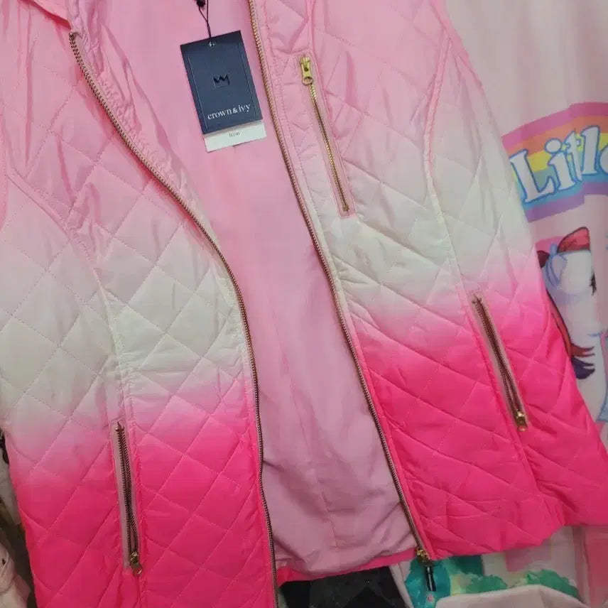 [BUNJANG] Crown & Ivy Quilted Hooded Vest Pink Gradient M / 크라운앤아이비 퀼팅 후드 베스트 핑크 그라데이션M