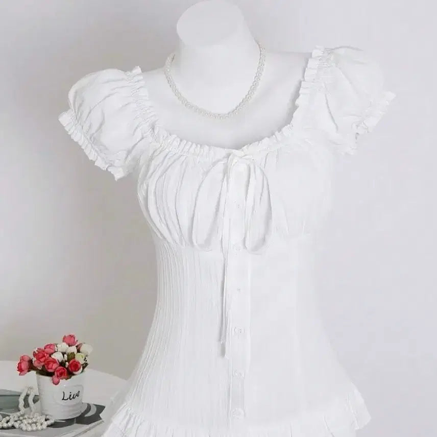 [BUNJANG] AUBBLY Puff Sleeve Blouse / 새상품)에이블리 퍼프 커프스 반팔 블라우스