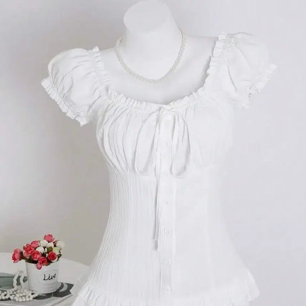 [BUNJANG] AUBBLY Puff Sleeve Blouse / 새상품)에이블리 퍼프 커프스 반팔 블라우스