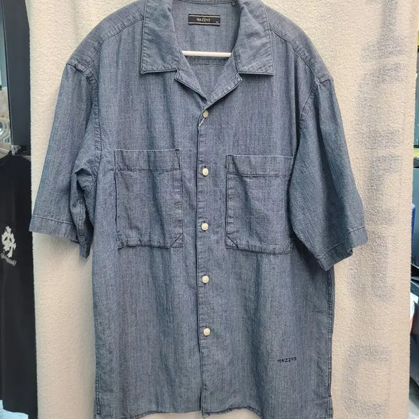 [BUNJANG] Hazzys Men's Denim Collar Short-Sleeve Shirt Size 100 / 헤지스 데님 카라 반팔 셔츠 남성 100