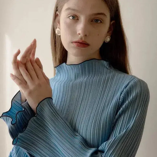 [BUNJANG] Yeopfe Pleats Frill Blouse Sky Blue / 오늘만판매)) 엽페 플리츠 프릴 티셔츠 블라우스 스카이블루 하늘색
