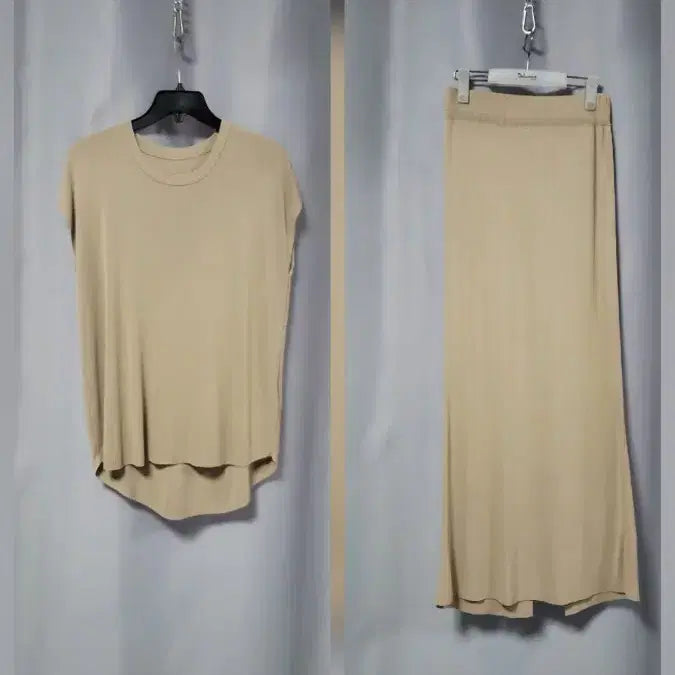 [BUNJANG] Knit Sleeveless Long Skirt Set / 니트 민소매 롱스커트 세트