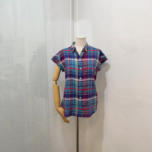 [BUNJANG] Japanese Vintage Checkered Blouse - Summer Mori Girl Style / 일본빈티지 JPN 체크 블라우스 썸머 모리걸 아오이유우 4895