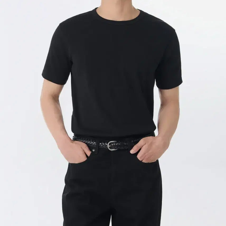 [BUNJANG] Musinsa Standard Ribbed Muscle Fit Crew Neck T-shirt Black M / 무탠다드 리브드티 블랙 M