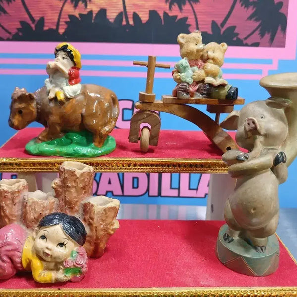 [BUNJANG] Teddy Bear & Pig Figurine Set - Vintage Collectible / 테디베어 돼지 피규어 세트