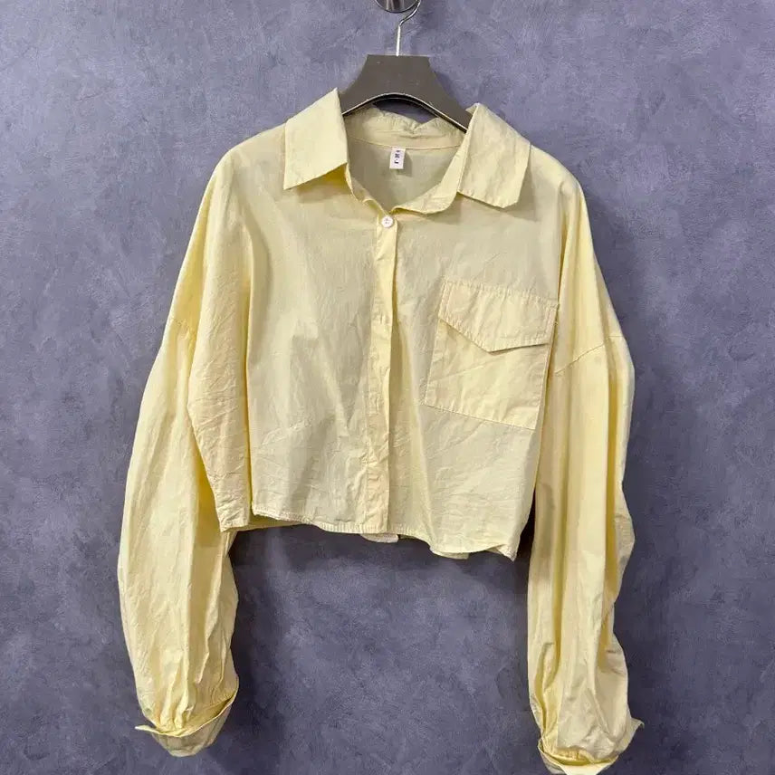 [BUNJANG] Women's Cropped Shirt Yellow Size F / 여성 크롭 셔츠 옐로우 F 실측