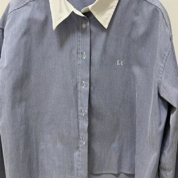[BUNJANG] LEBA Stripe Color-Blocked Cropped Shirt / 르바 스트라이프 배색 크롭셔츠