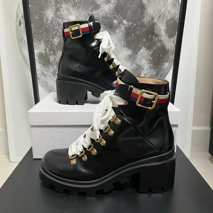 [BUNJANG] Gucci Sylvie Web Combat Ankle Boots / 정품 36.5) 구찌 웹 실비 컴뱃 앵클 부츠 230~235