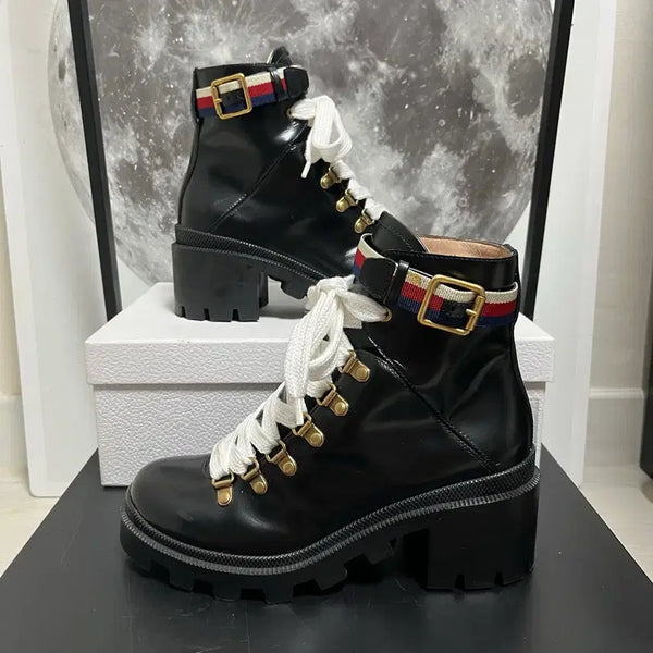 [BUNJANG] Gucci Sylvie Web Combat Ankle Boots / 정품 36.5) 구찌 웹 실비 컴뱃 앵클 부츠 230~235