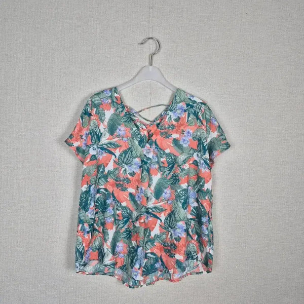 [BUNJANG] Flower Pattern Cross Neck Short Sleeve Blouse / (#66,77추천/택X새상품)플라워 패턴 크로스넥 반팔 블라우스