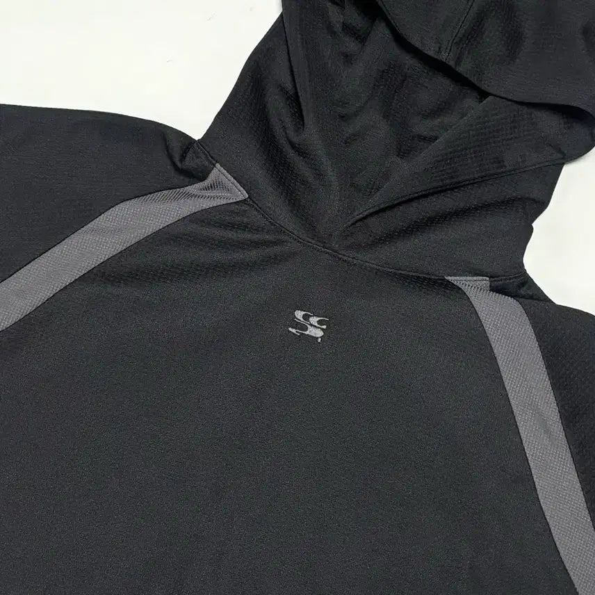 [BUNJANG] Code Graphy WAVE Logo Color Block Short Sleeve Hoodie - Black / 코드그라피) WAVE 로고 심볼 배색 반팔 후디_블랙 s사이즈