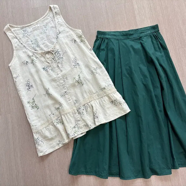 [BUNJANG] SM2 Flower Sleeveless Top and Skirt Set / sm2플라워 나시+밴딩치마