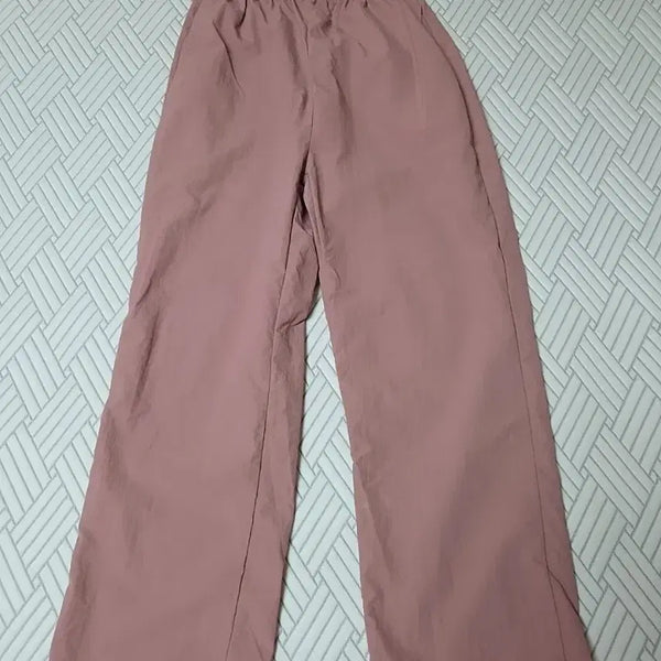 [BUNJANG] Muted Pink Nylon Wide-Fit Banding Pants (Size S) / 뮤트 핑크색 나일론 바스락 밴딩 팬츠 (S)