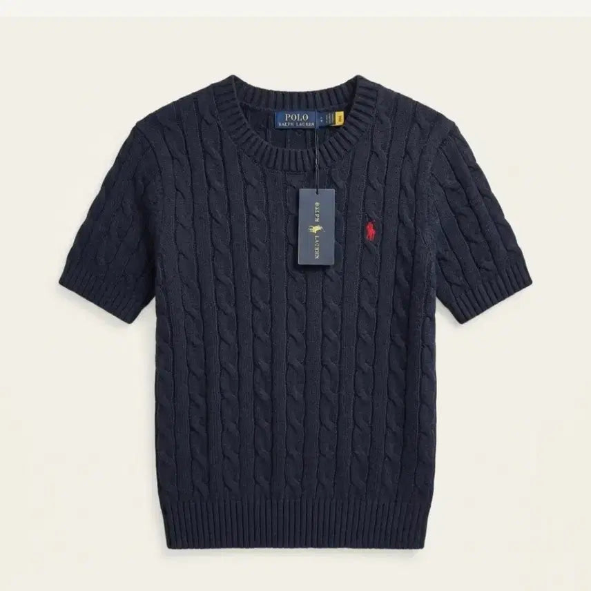 [BUNJANG] Polo Ralph Lauren Cable Knit Short Sleeve Knit Navy / (새상품)폴로 랄프로렌 케이블 반팔 니트 네이비
