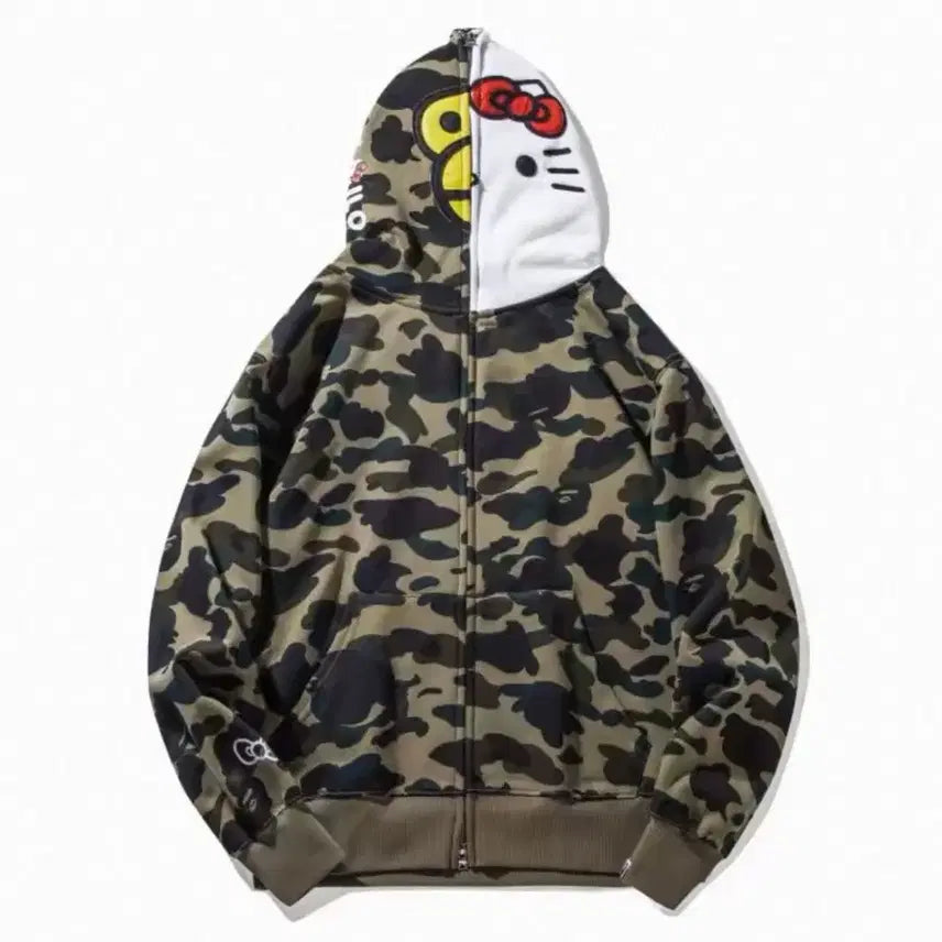 [BUNJANG] BAPE x HELLOKITTY Camo Full Zip Hoodie Green / 베이프 x 헬로키티 카모 풀 집 후드 그린 BAPE x HELLOKITTY