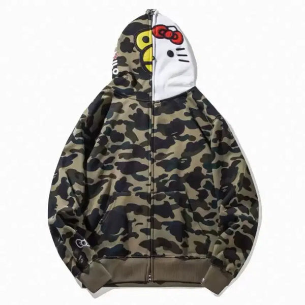 [BUNJANG] BAPE x HELLOKITTY Camo Full Zip Hoodie Green / 베이프 x 헬로키티 카모 풀 집 후드 그린 BAPE x HELLOKITTY