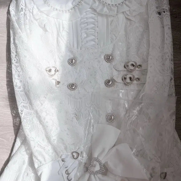 [BUNJANG] Lizlisa Side Heart Buckle Lace Setup White Jihraegye / 리즈리사 사이드 하트 버클 레이스 셋업 화이트 지뢰계 양산형
