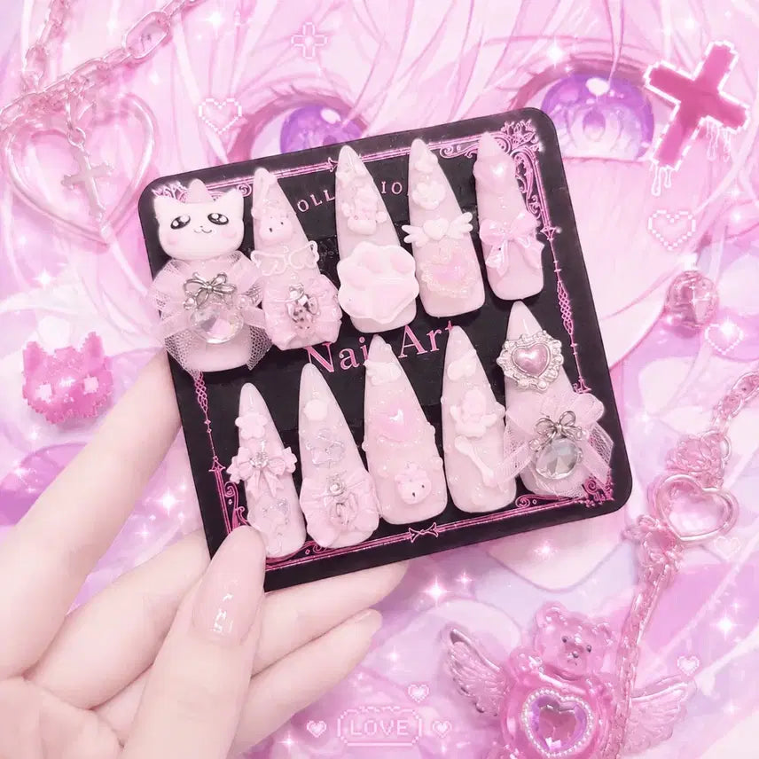 [BUNJANG] Nyan Pink Handmade Nail Tips / 냥핑크 양산형 수제 네일팁