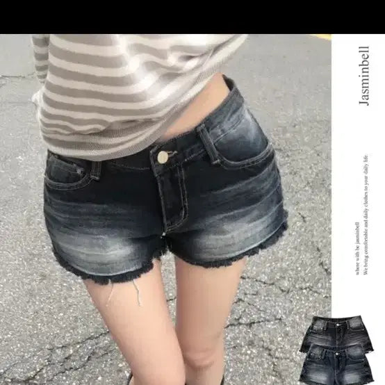 [BUNJANG] Jasminebel Low-Rise Washed Denim Short Pants / 자스민벨 로우라이즈 워싱 숏 팬츠 청 반바지