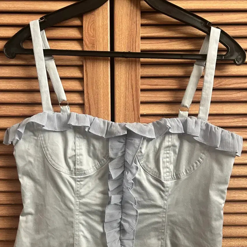 [BUNJANG] Overdue Flare Sky Blue Frill Corset Top F / 오버듀플레어 하늘색 프릴 코르셋 탑 F