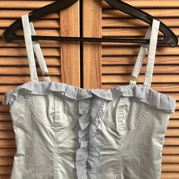 [BUNJANG] Overdue Flare Sky Blue Frill Corset Top F / 오버듀플레어 하늘색 프릴 코르셋 탑 F
