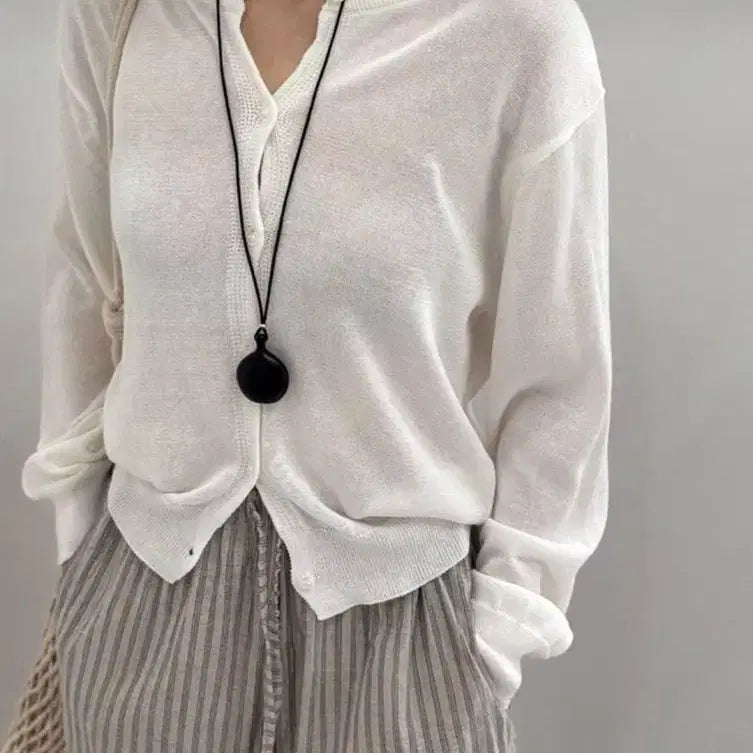 [BUNJANG] Women's Summer Sheer Lightweight Loose Round Neck Rayon Cardigan / 여성 여름 시스루 얇은 시원한 루즈핏 라운드넥 레이온 데일리 사무실 직장인 긴팔 가디건