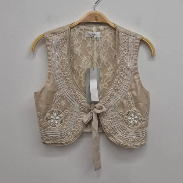 [BUNJANG] On&On Women's Linen Blend Vest Jacket Beige Size 55 / (새상품)온앤온 여성 마 베스트 자켓