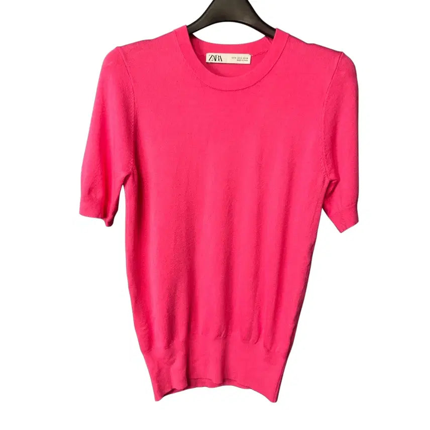[BUNJANG] Zara Women's Pink Short Sleeve Knit T-Shirt / S 자라 여성 핑크 반팔 니트 티셔츠