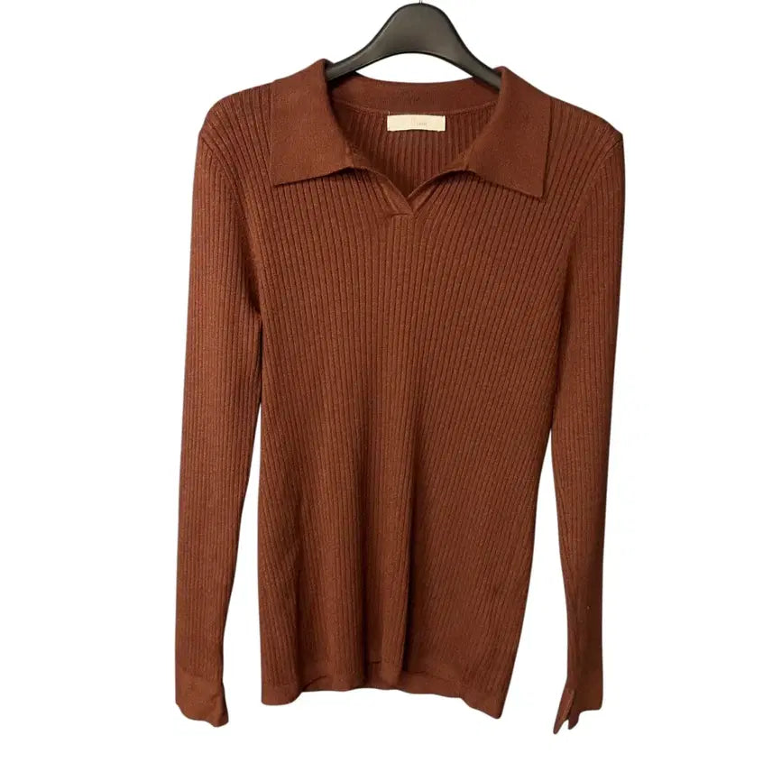 [BUNJANG] JJ JIGOTT Women's Brown Collar Ribbed Long-Sleeve T-Shirt / free JJ지고트 여성 브라운 카라 골지 긴팔티