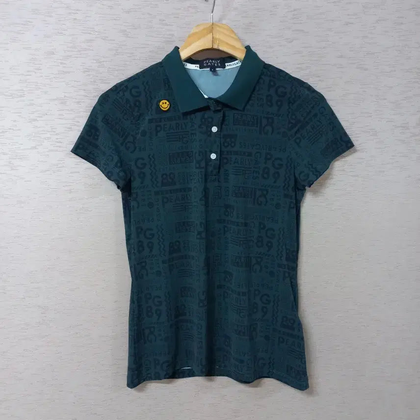 [BUNJANG] Parigates Green Print Collar T-Shirt Women's / B7-30/파리게이츠 그린색 프린트 카라티 여성