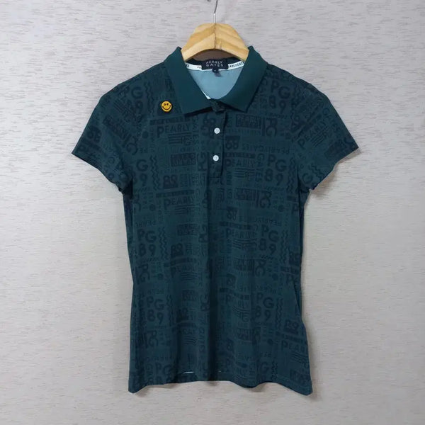 [BUNJANG] Parigates Green Print Collar T-Shirt Women's / B7-30/파리게이츠 그린색 프린트 카라티 여성