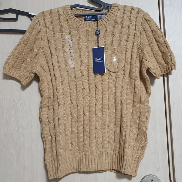 [BUNJANG] Polo Ralph Lauren Cable Knit Short Sleeve Pocket T-Shirt Camel S / (새상품) 폴로 꽈배기 반팔 포켓 니트티_여성 폴로 주머니 반팔 니트(카멜색상 S)