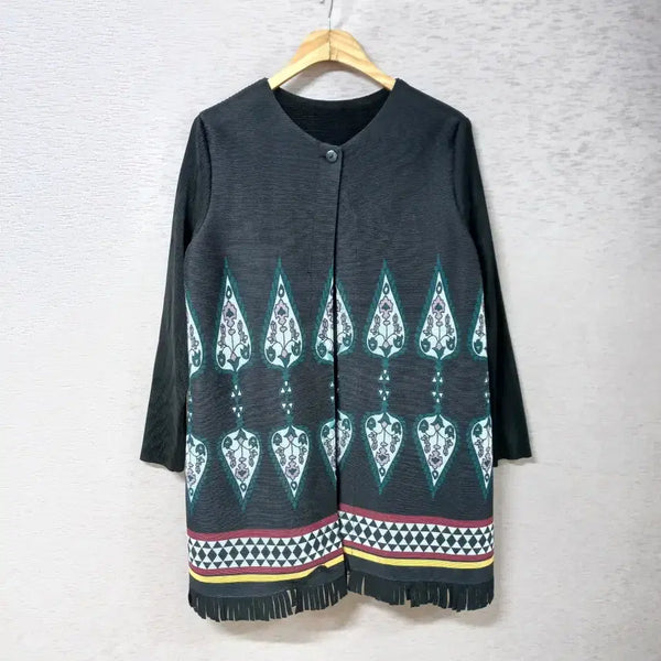 [BUNJANG] Black Pattern Pleated Cardigan / B7-30/블랙 패턴 플리츠 가디건 여성