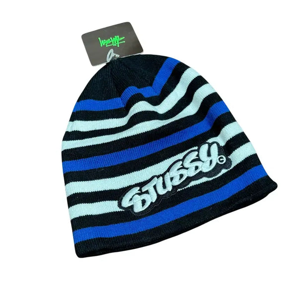 [BUNJANG] 00s Stussy Stripe Beanie Black/Blue / 00s 스투시 스트라이프 비니 블랙+블루