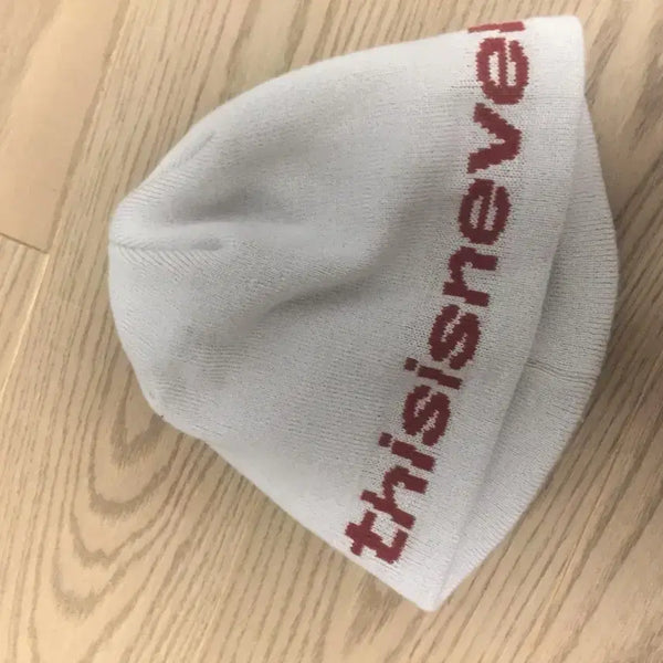 [BUNJANG] Light Blue Knit Beanie with Red Lettering / 비니